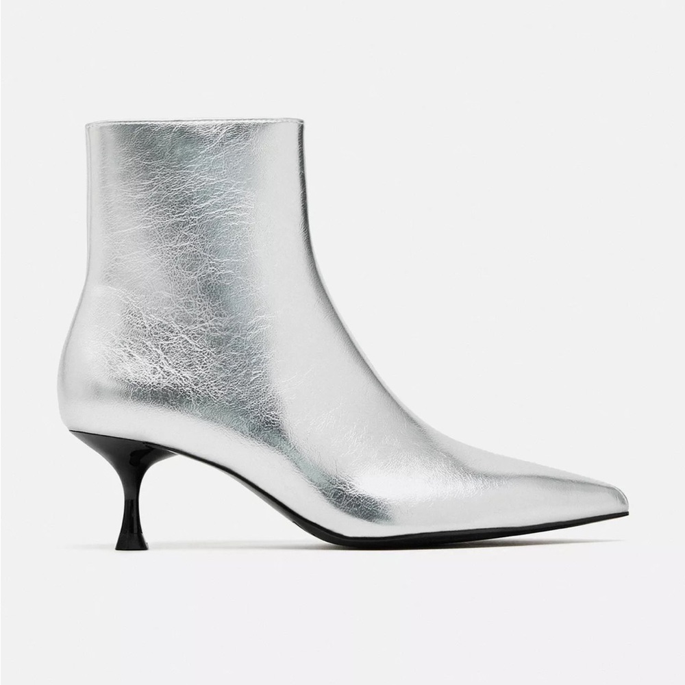 Zara Metallic Kitten Heel Ankle Boots Size 8